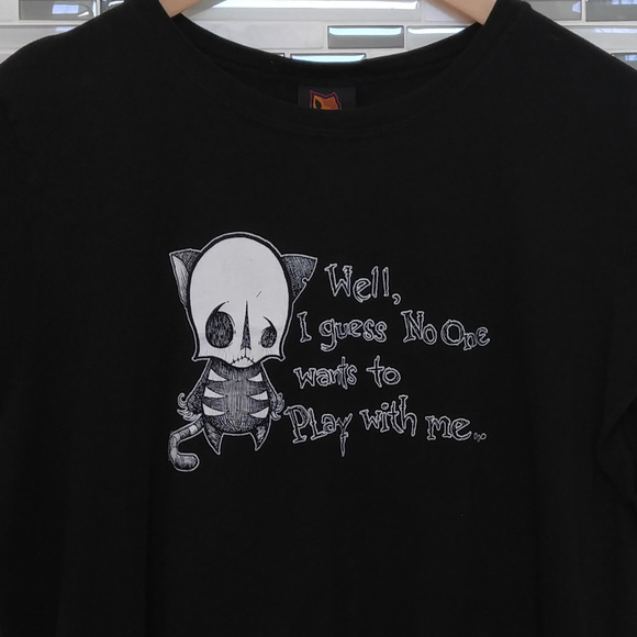 Mighty Fine Tops - Black Skeleton Cat "No One Wants to Play" T-Shirt
